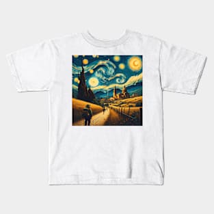 Camino de Santaigo, Spain, in the style of Vincent van Gogh's Starry Night Kids T-Shirt